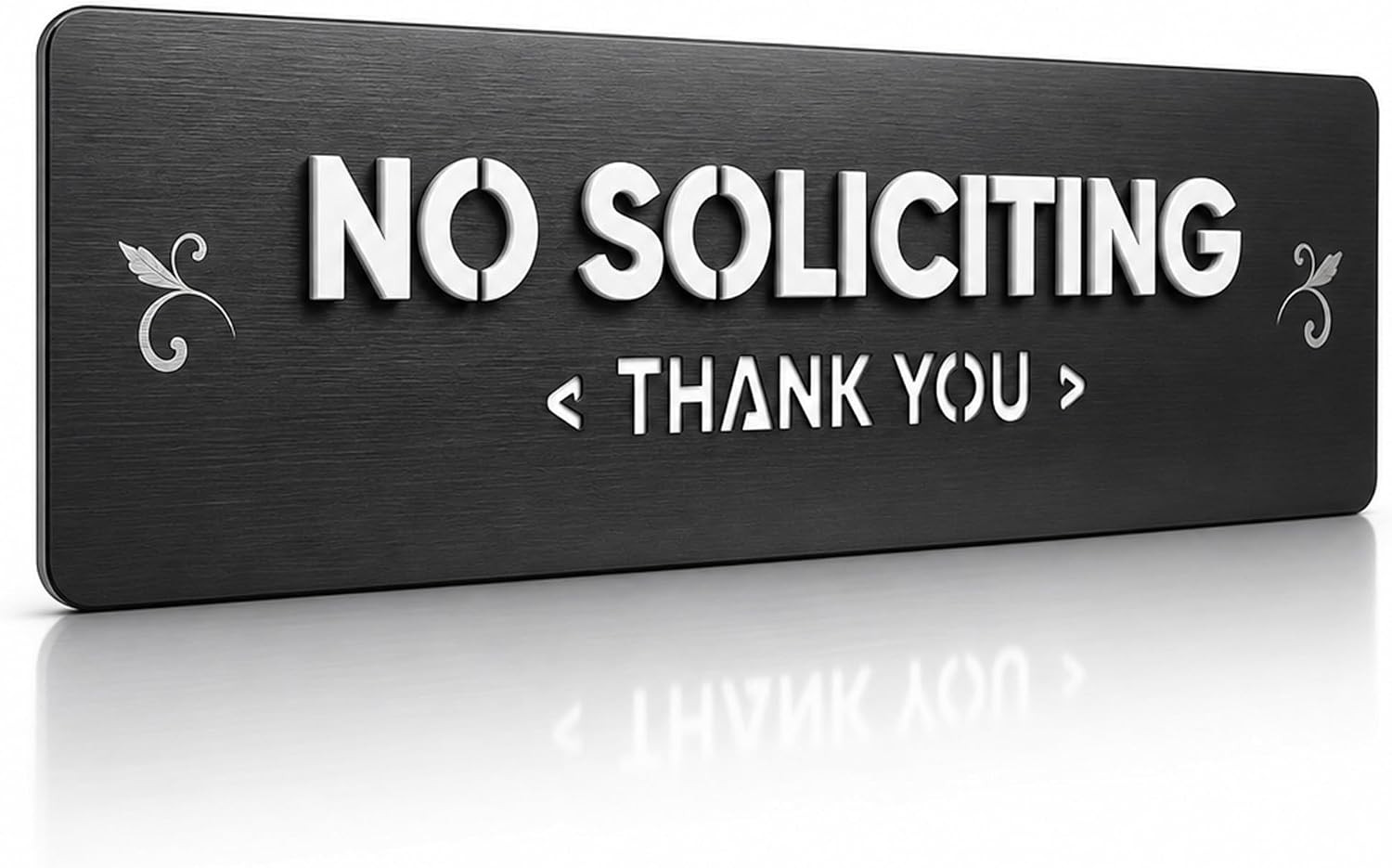 No Soliciting Sign, 304 Stainless Steel, Matte Black | White Raised Letters. No-