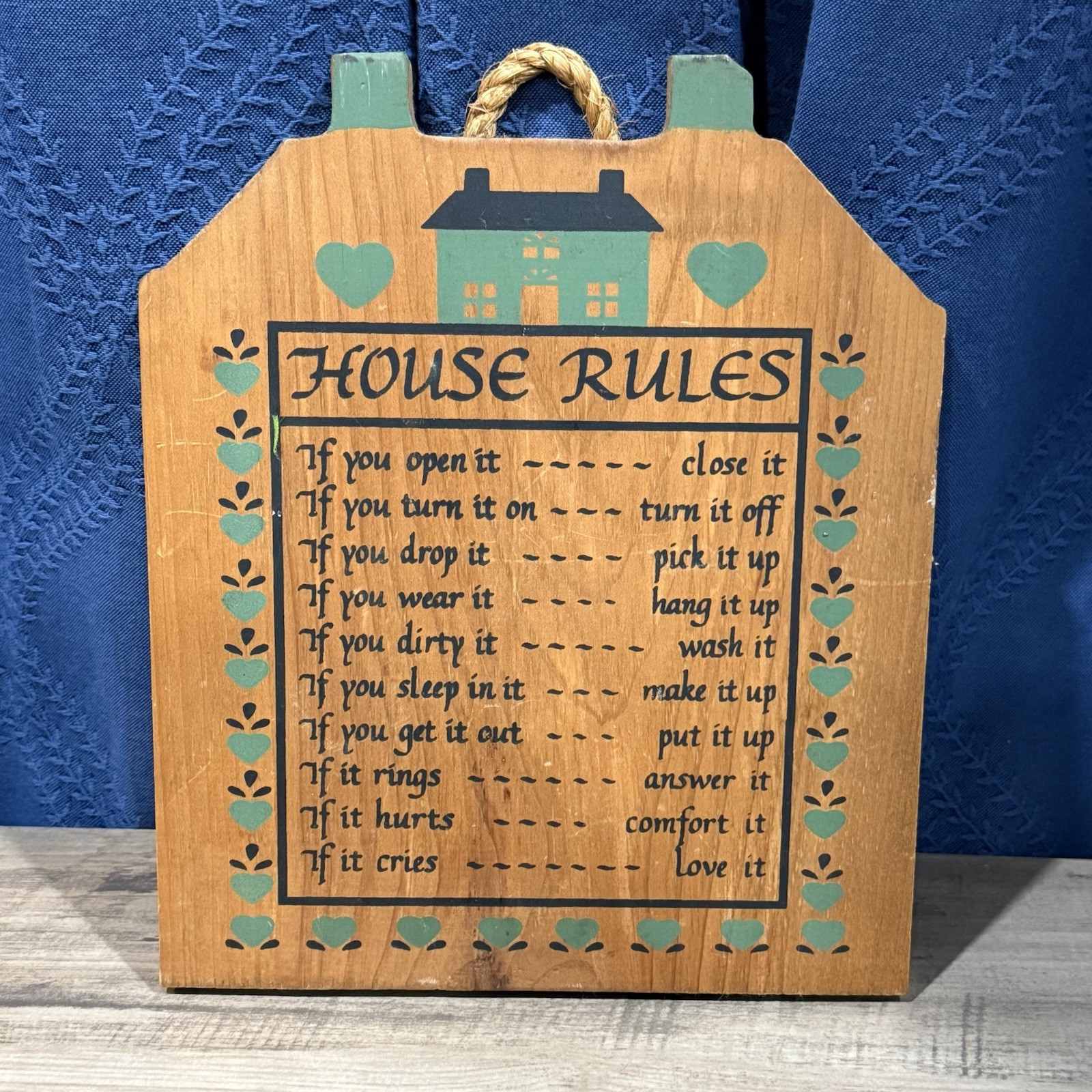 Vintage Farmhouse House Rules Wooden Wall Hanging Decor Country Cottage Core