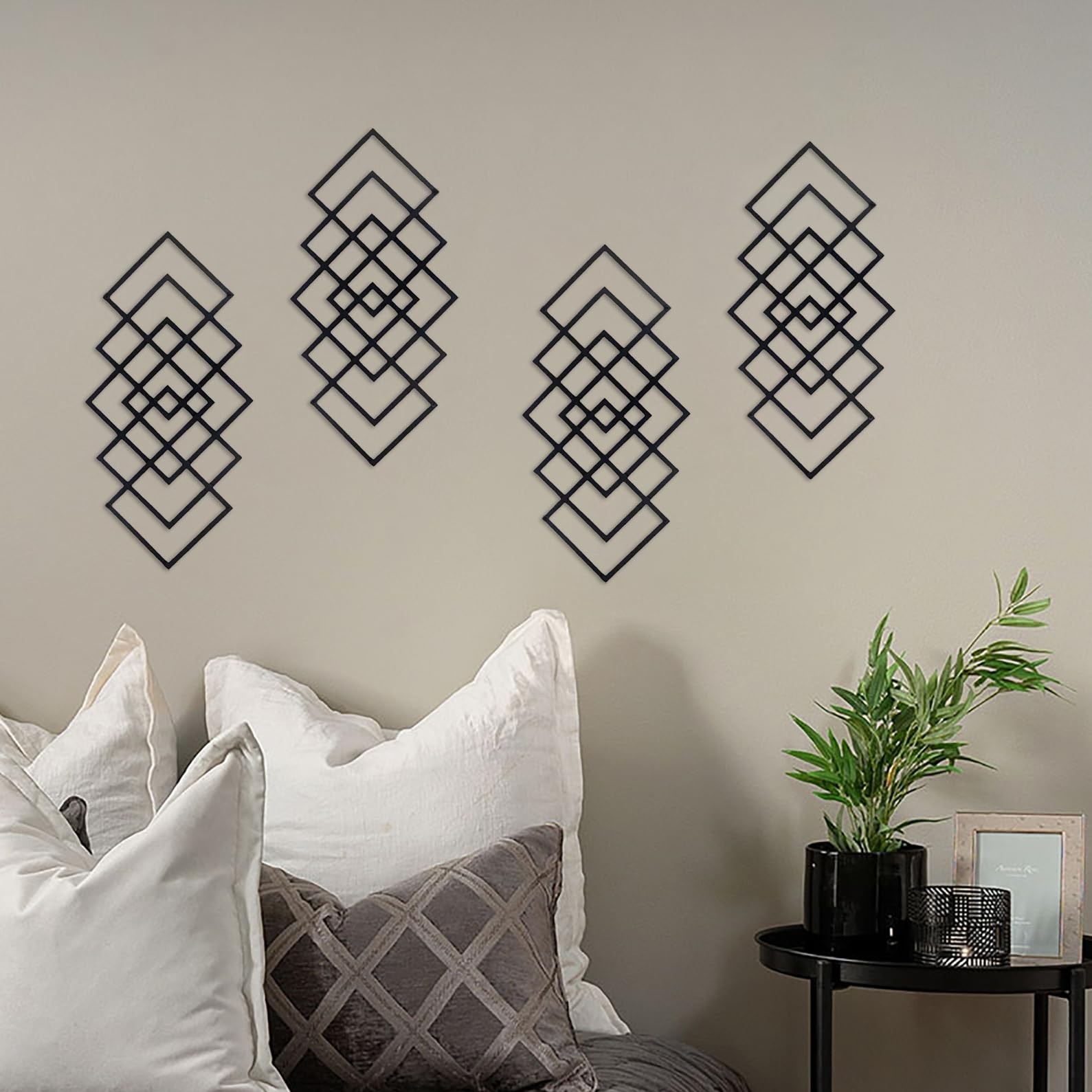Large 2Pcs Abstract Metal Wall Art Decor, Black Modern Geometric Hanging Sign…