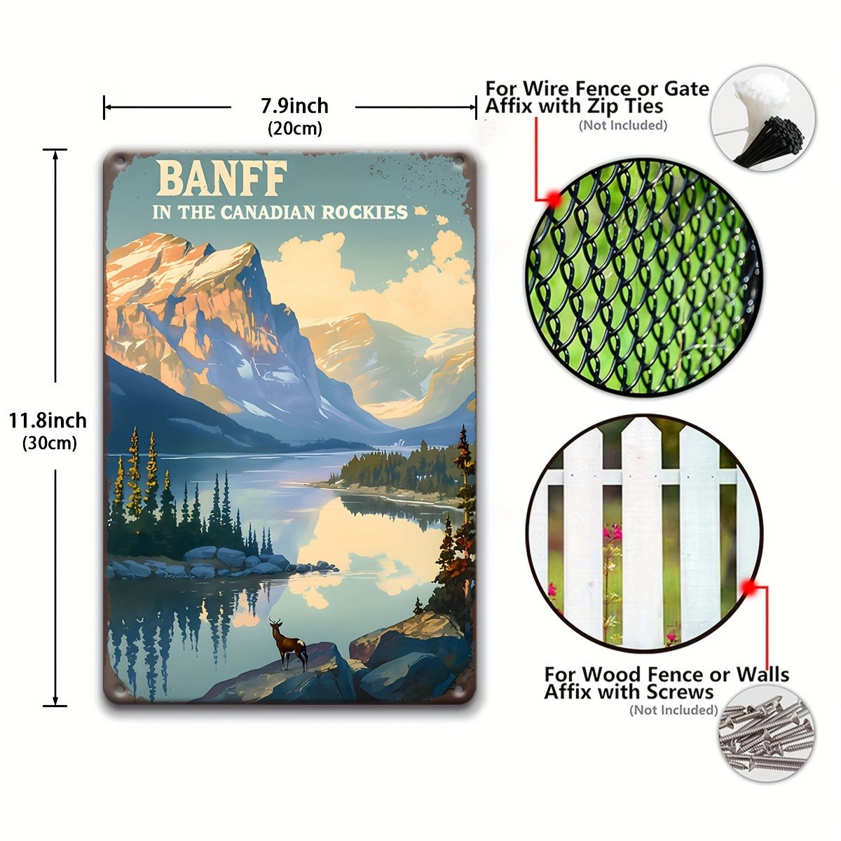 Banff Canadian Rockies Landscape Metal Sign Mountain Cabin Lodge Wall Decoration