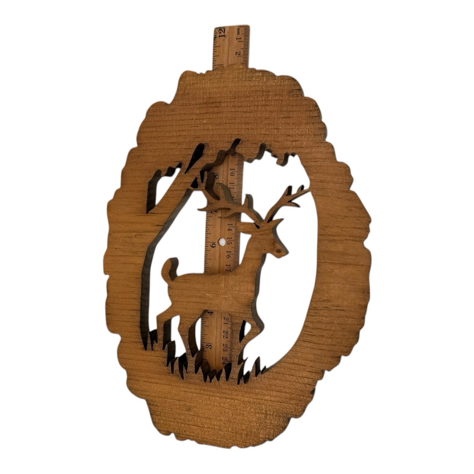 Wood Hand Carved Deer Buck Wall Plaque Art Hanging Vtg Hunting Rustic Cabin EUC