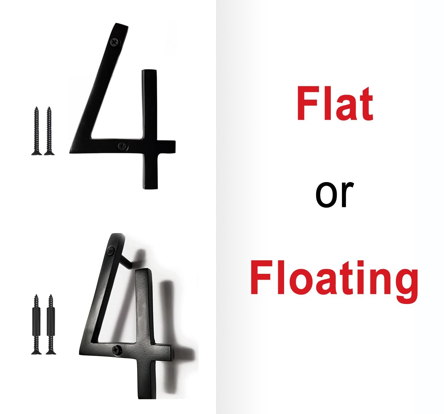 8 inch Black Floating House Number 4 Modern Aluminum Address Plaque Hardware
