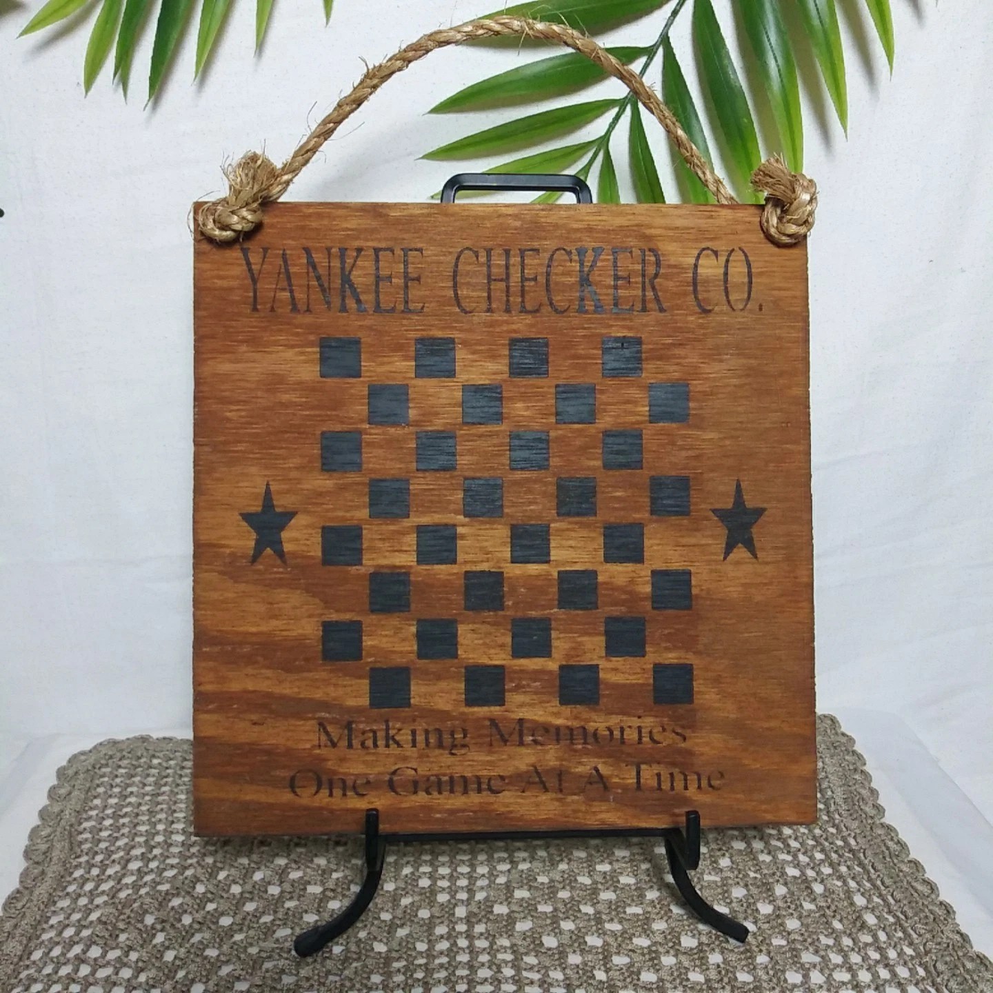 Primitive Rustic Country Folk Art Yankee Checker Board Wall Plaque 10″ Game Room