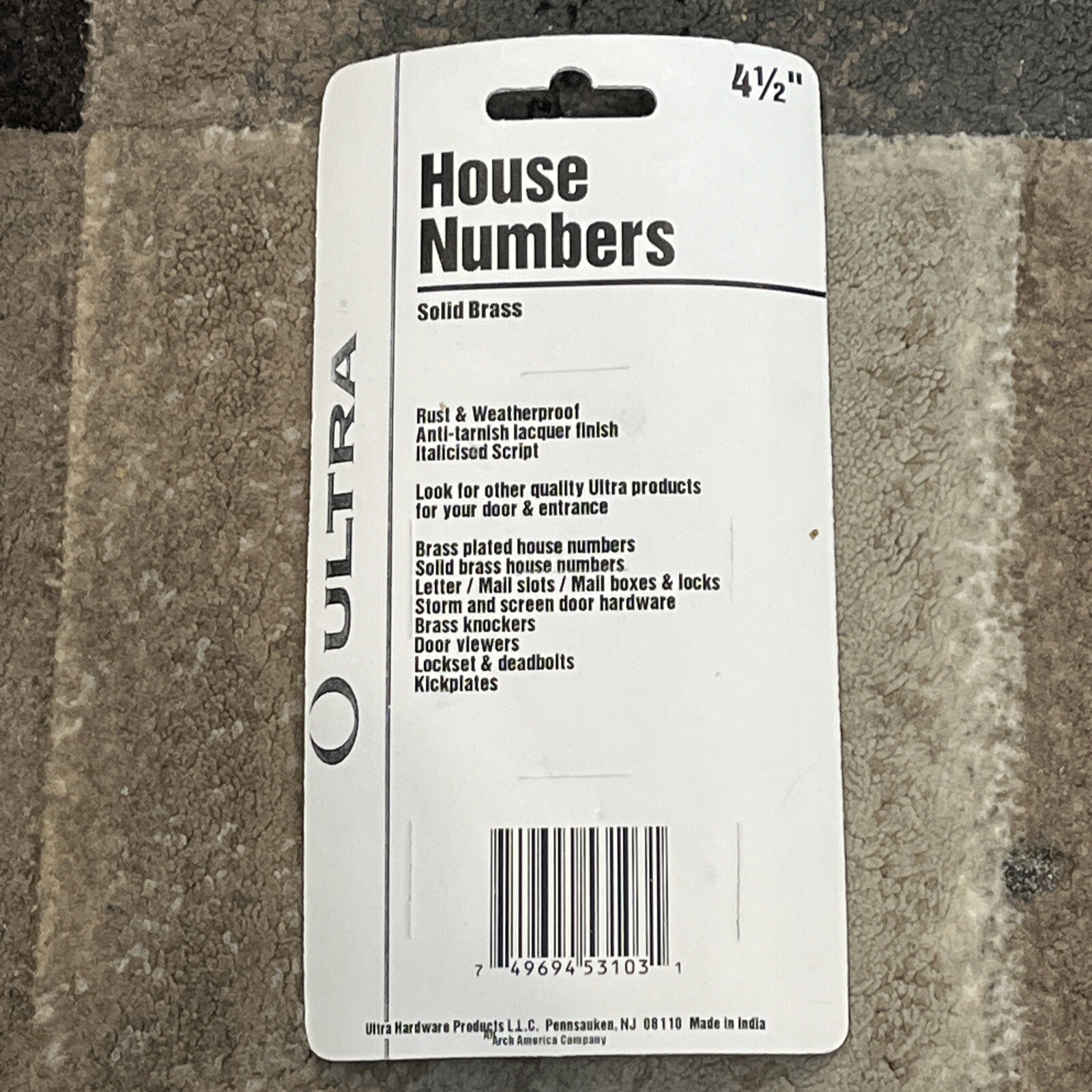 Ultra Hardware 53103 Solid Brass 4 1/2 Inch House Number 3 New Sealed