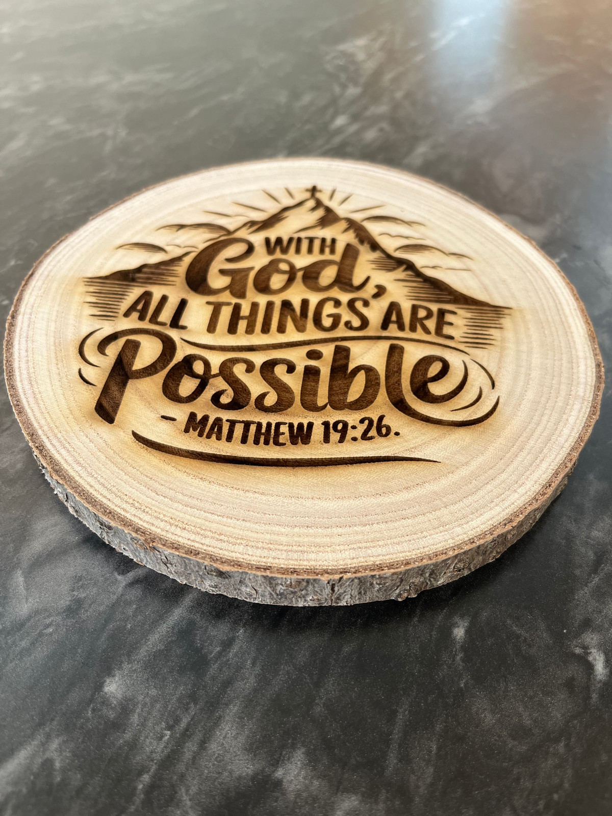 Matthew 19:26 All Things Are Possible with God – Engraved Wooden Christian Decor