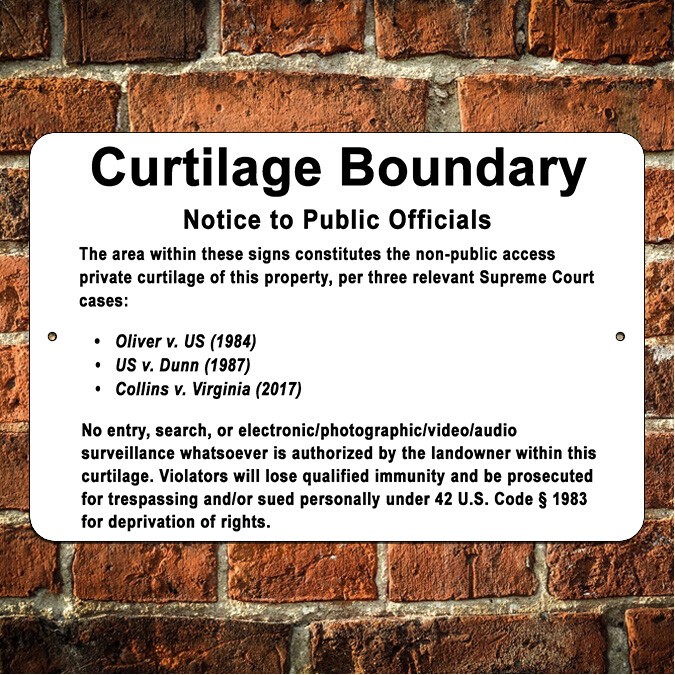 Curtilage Boundary Public Officials Notice No Trespassing Sign Metal Decal