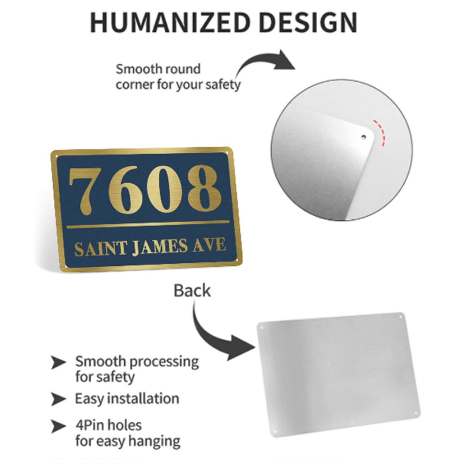 8″ x 12″ Personalized Home Address Sign Customized Aluminum House Number Plaque
