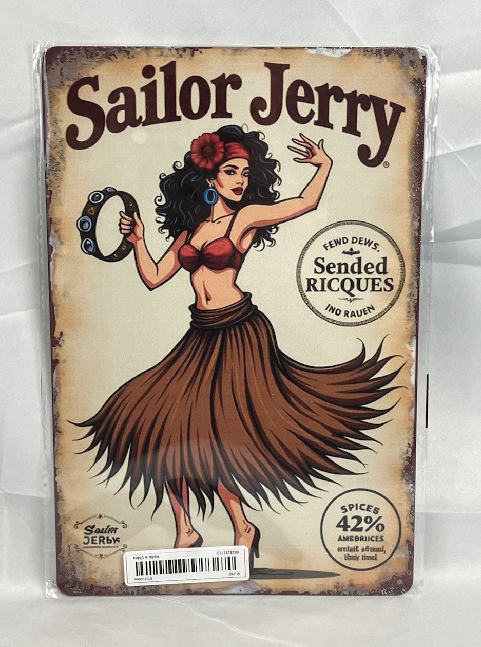 Sailor Jerry Metal Tin Sign 12″ x 8″ Vintage Style Tiki Bar Hula Girl New