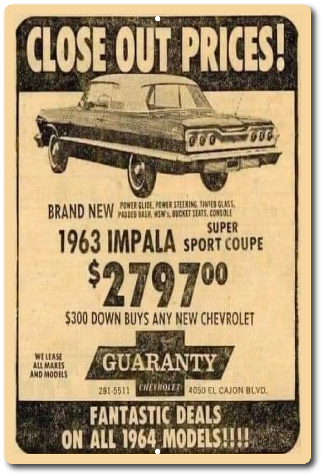 US Vintage Retro Look Tin Sign Impala Adv door Wall Decor Metal Bar Pub Poster