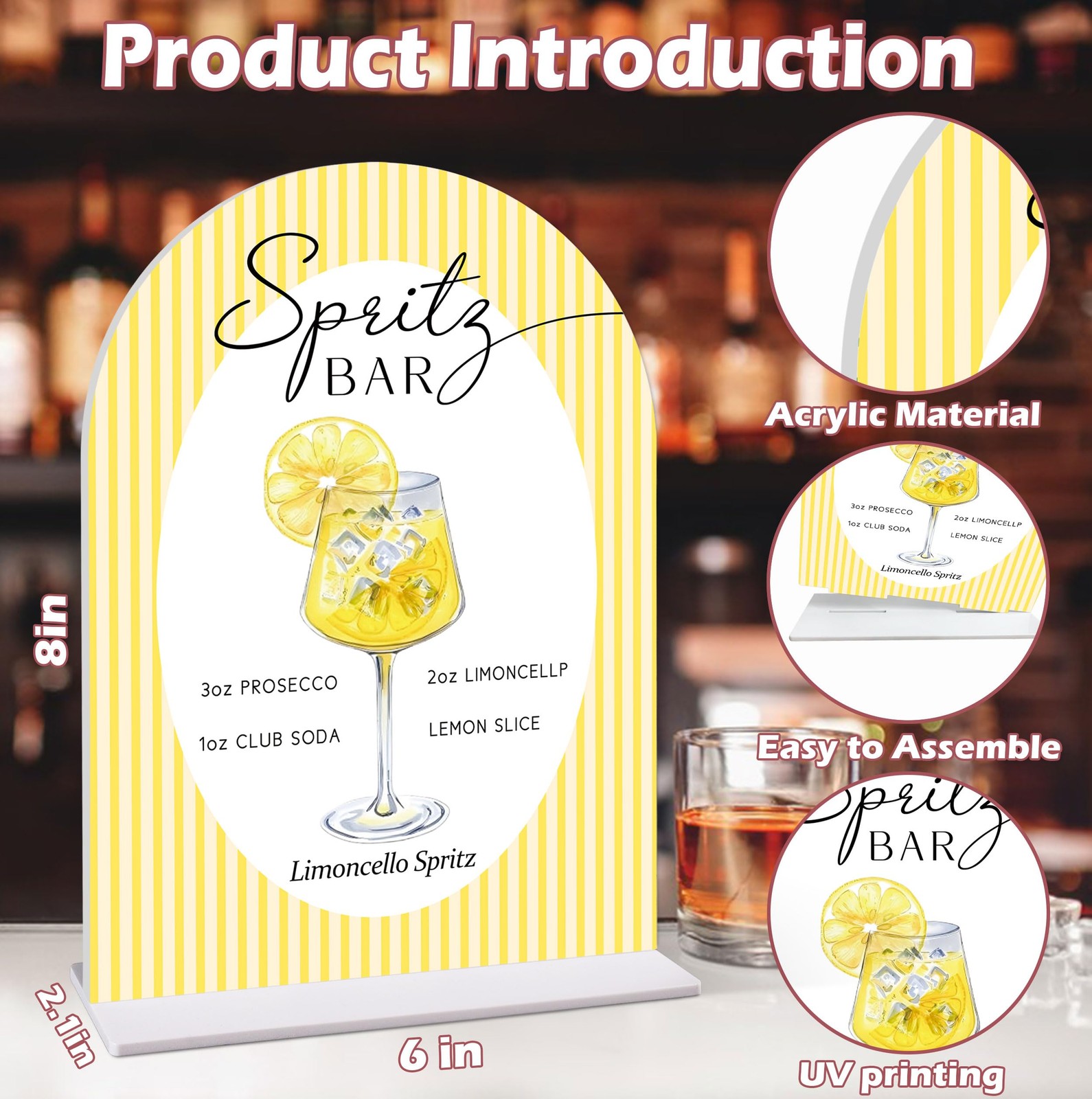 Limoncello Spritz Bar Table Sign – Spritz Cocktail Recipe, 6×8 Acrylic Sign, …