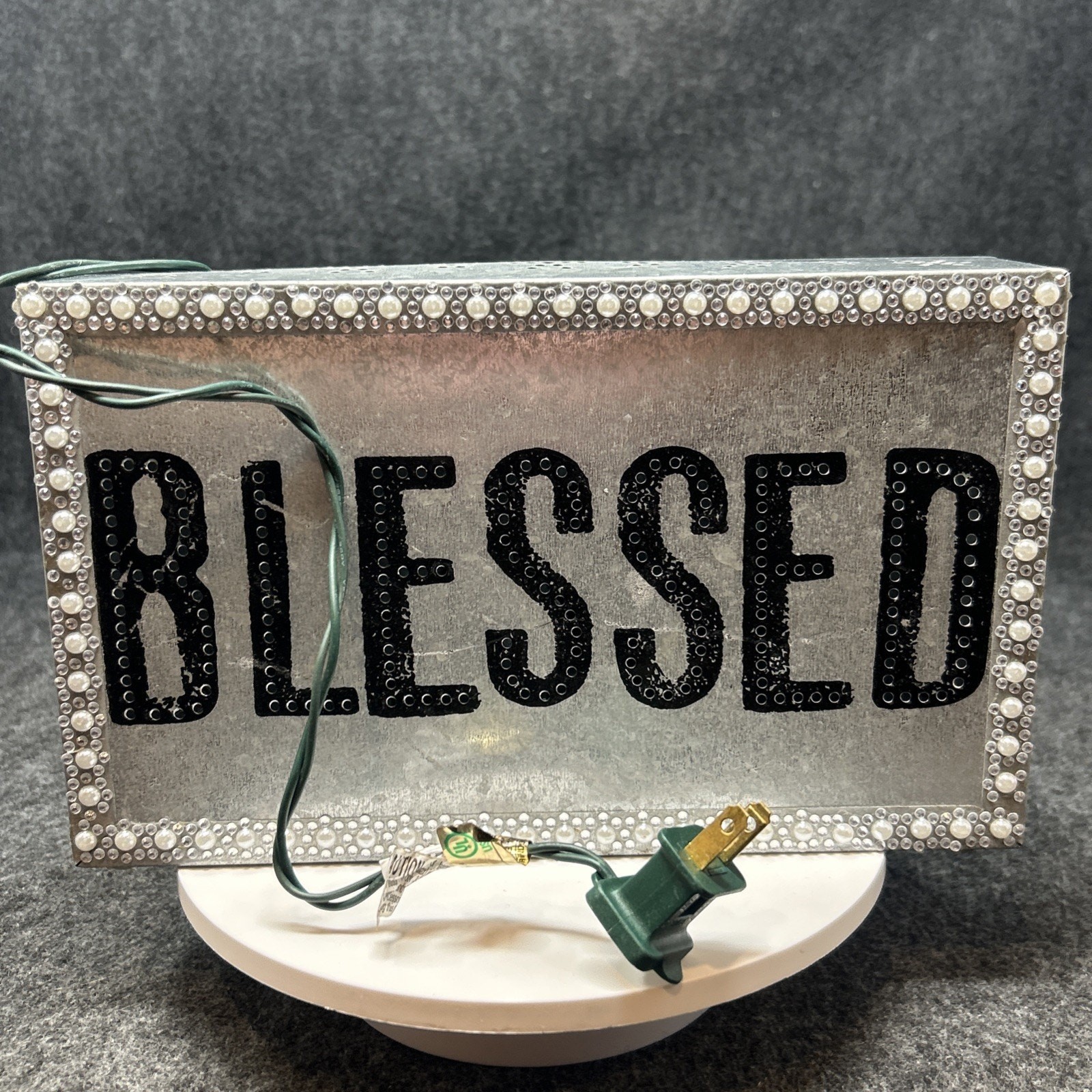 Demdaco Metal BLESSED Sign Electric Lighted Desktop Decor Shelf Sitter Glow