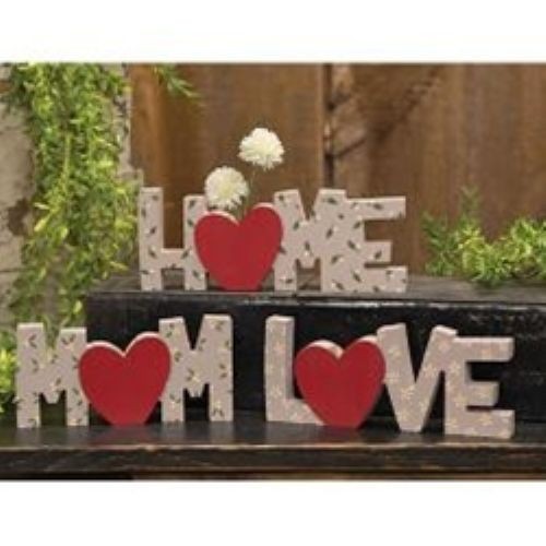3/Set Floral Mom Love Home Words w/Mini Vase Cream Red Hearts Country CWI