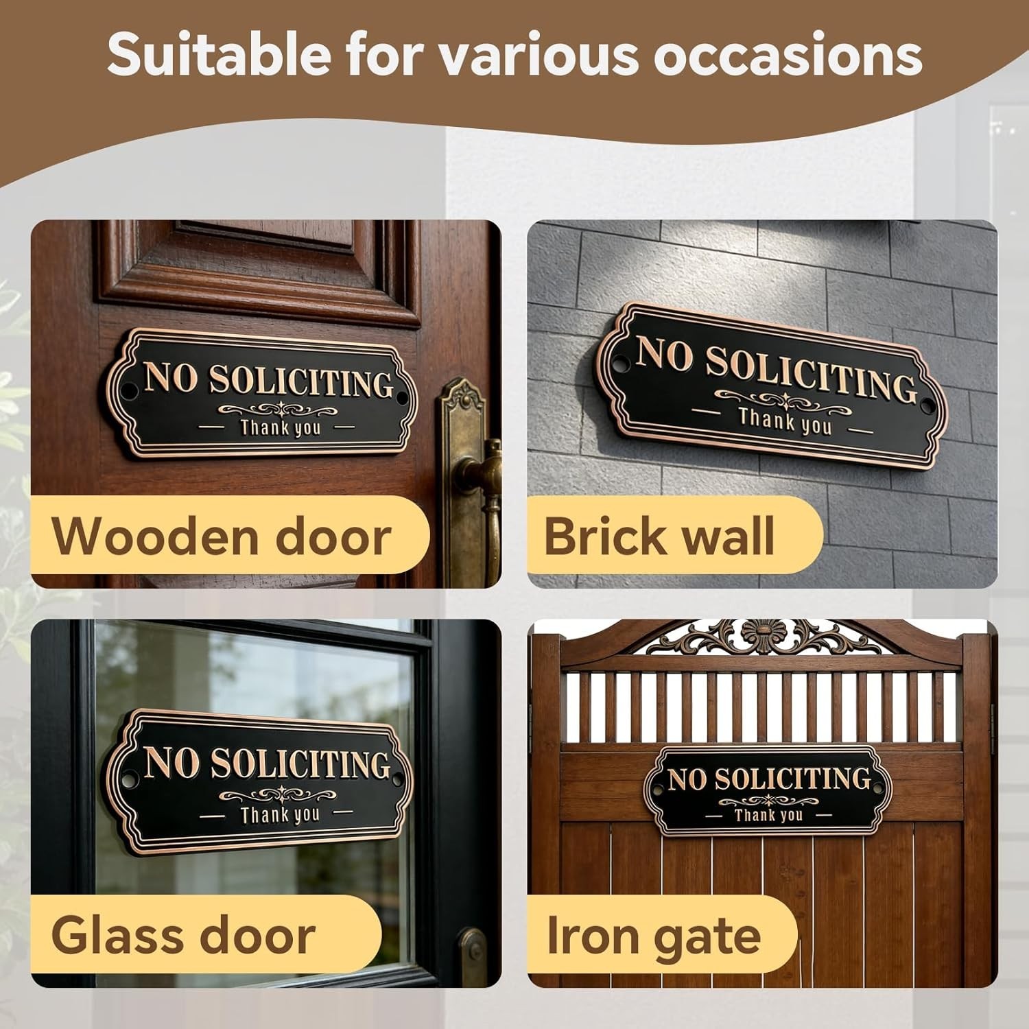 No Soliciting Sign Brass Durable No Soliciting Sign for Front Door House Office