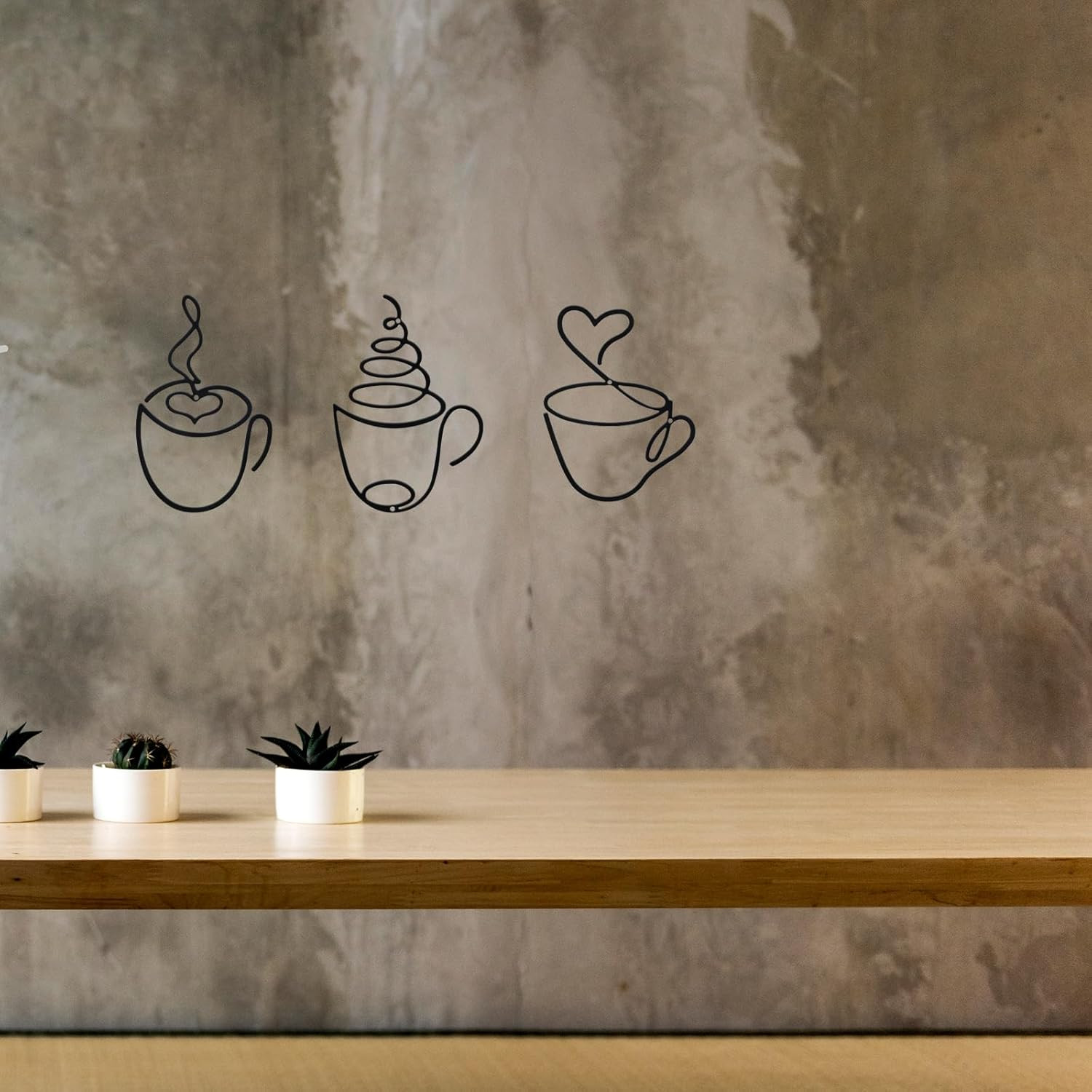 3 Pcs Coffee Cup Metal Wall Art Metal Coffee Sign Wire Hanging Bar Decor Vintage