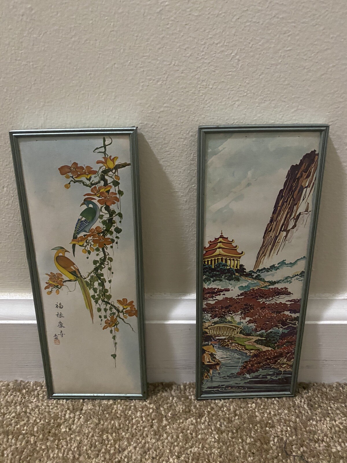 2 Vintage Wall Chinese Plaque For Thermometer 8″ X 3″