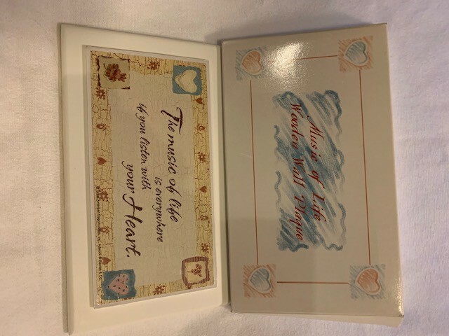 Wooden, painted White Wall Plaque “Music of Life”. 7 3/4 X 4 1/2  new in box