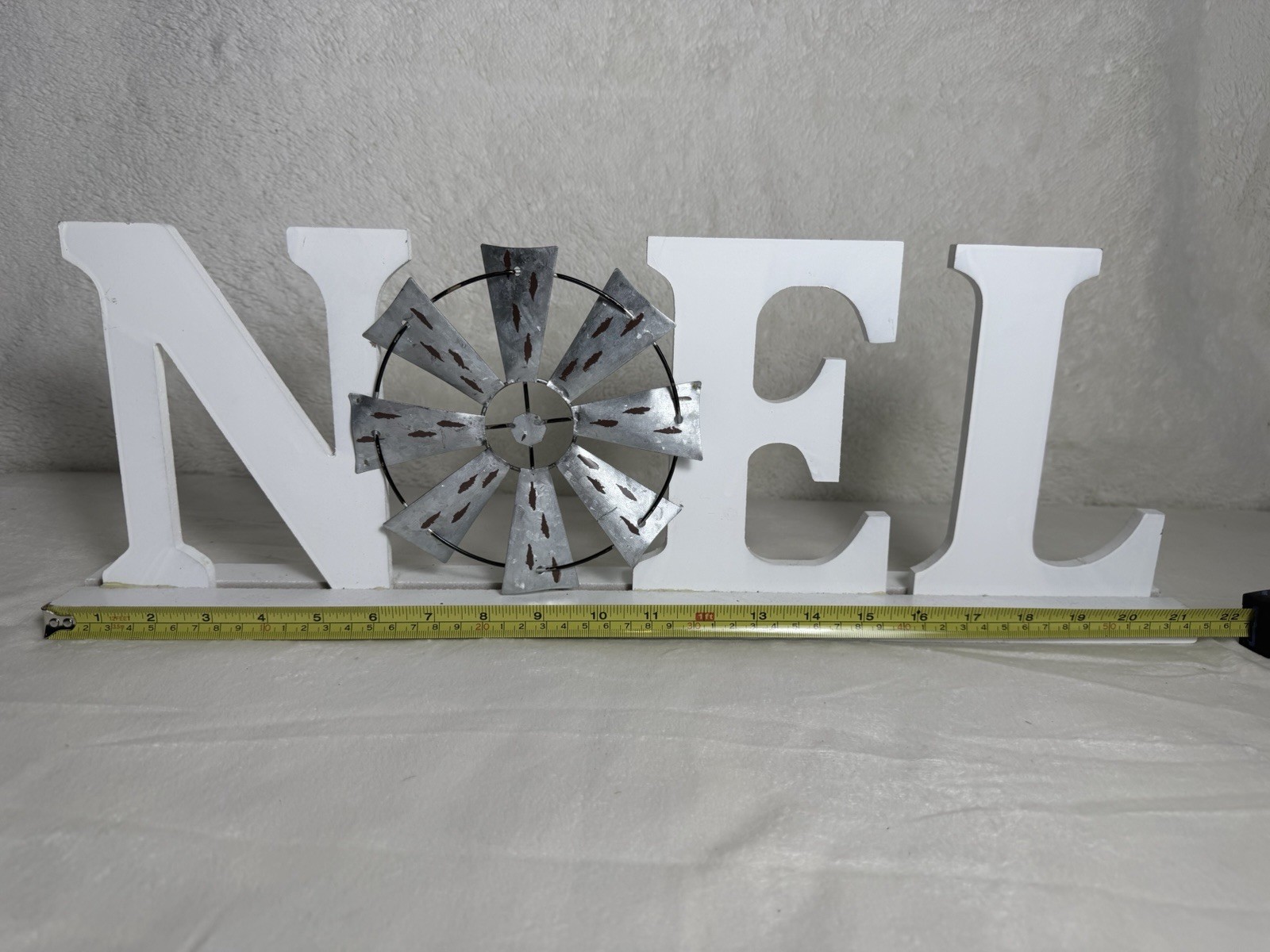 NOEL Freestanding Farmhouse Wood Metal Letters Sign White Gray Windmill Decor