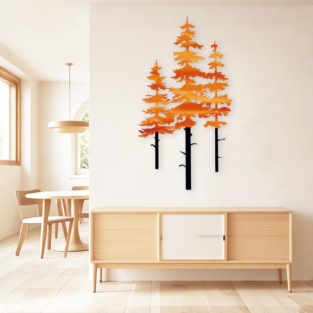 Metal Pine Tree Wall Art Decor, Nature Home Decor, Cedar Trees Metal Sign, Wall