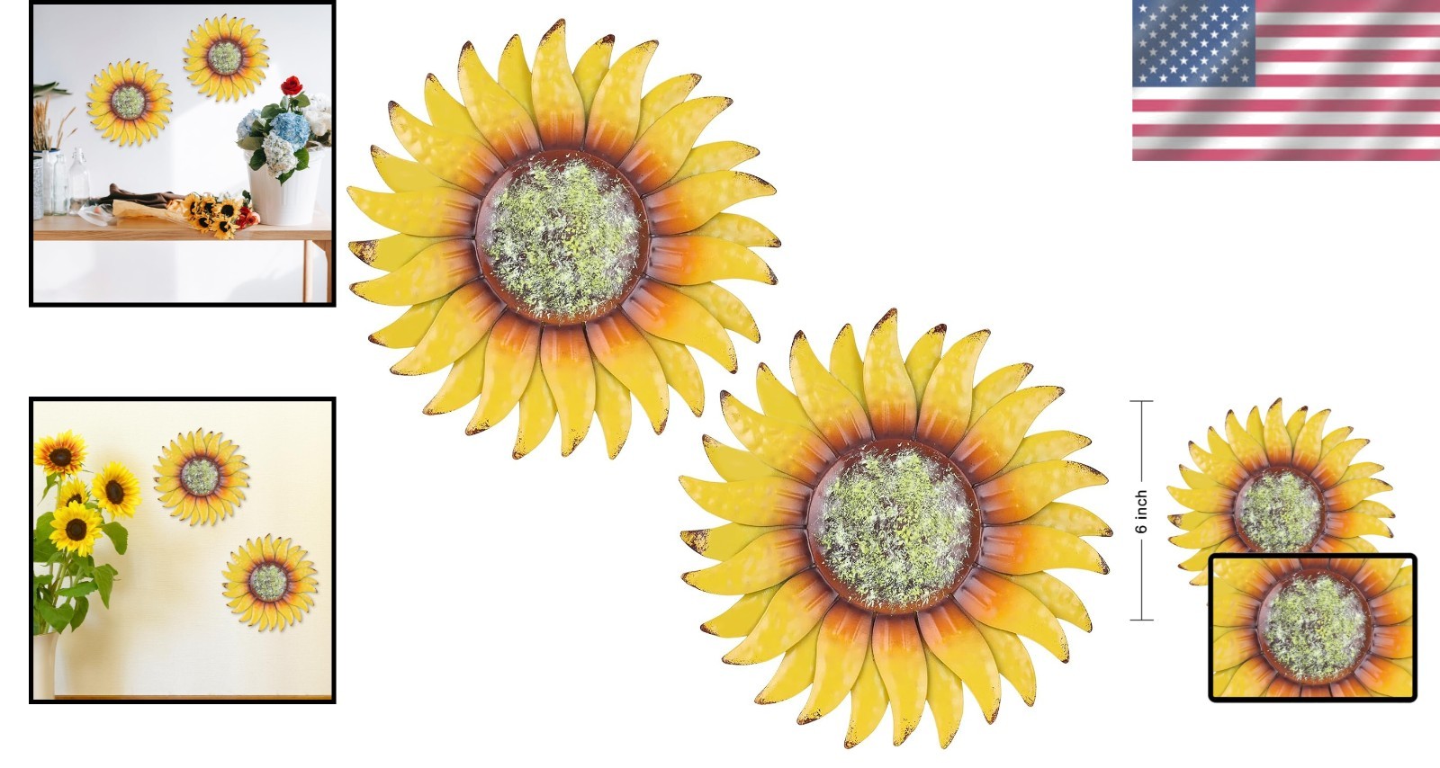 Stylish 2 Pack 6” Distressed Metal Flowers – Perfect Wall Art for Home & Garden