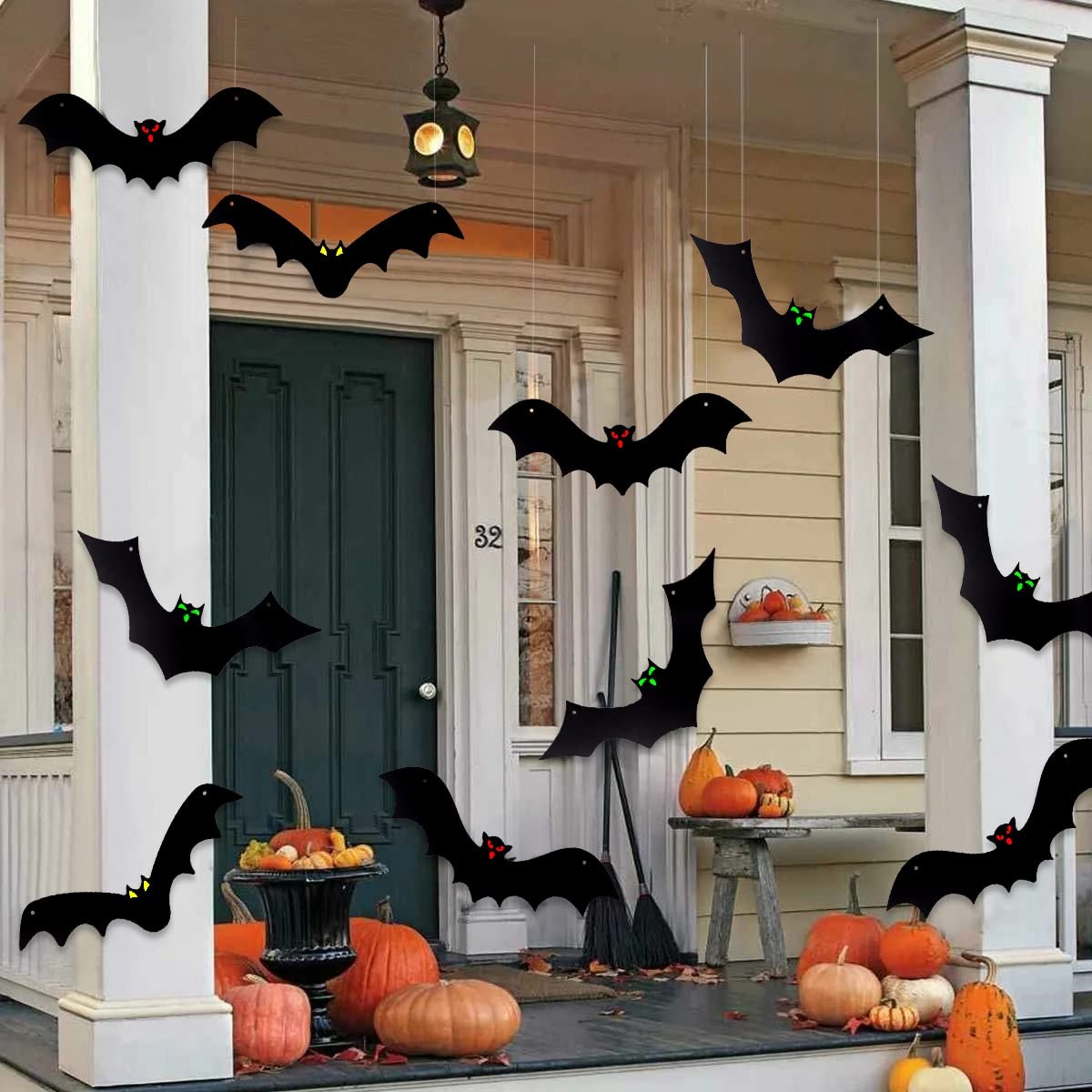 Halloween Hanging Bats 12 Pieces 3D Realistic Scary Large Fake Black Hanging …
