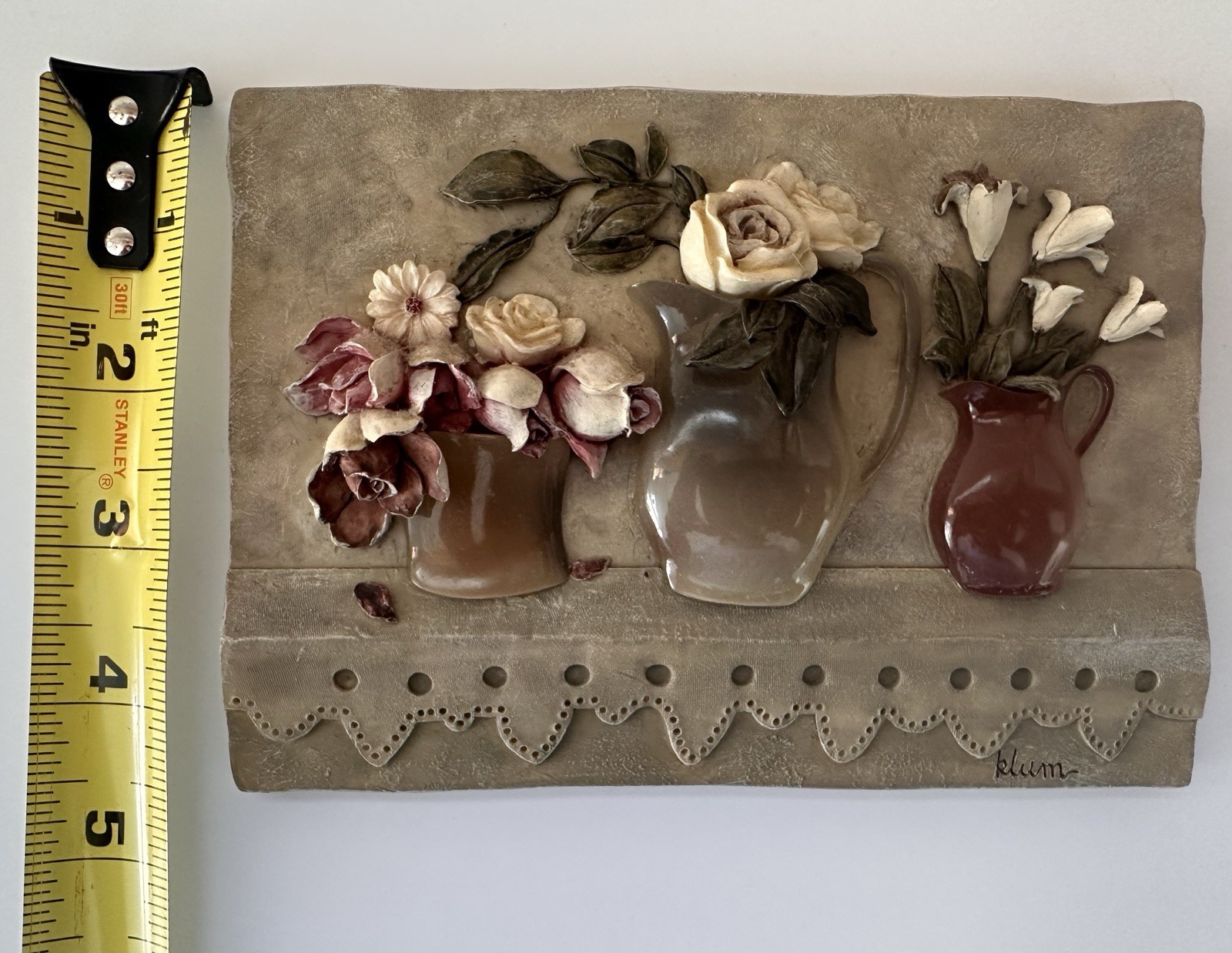 Cheri Blum Resin 3D French Style Floral Tile Plaques Decor • Signed • Vintage