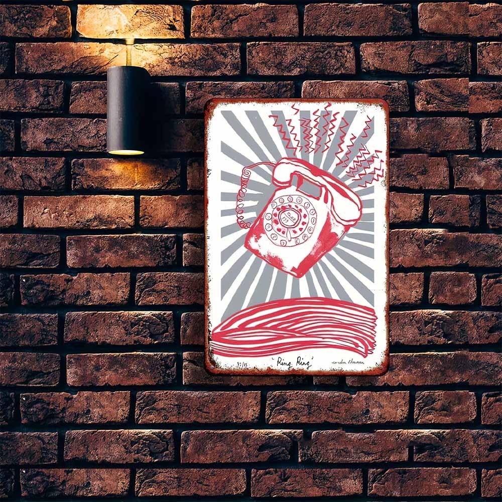 Vintage Rotary Phone Wall Decor Retro Red Iron Metal