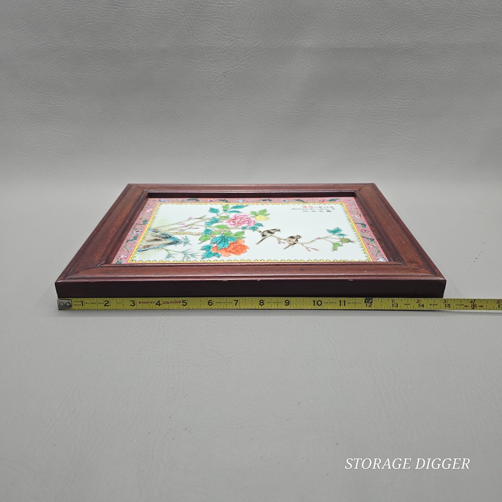 VTG Chinese Famille Rose Porcelain Panel Plaque Signed Framed Wall Hang 15″x12″