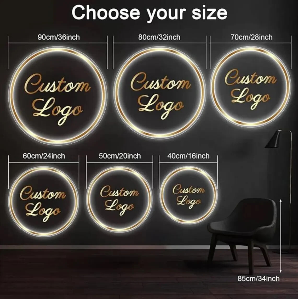 Custom Acrylic Backlit Logo Sign | 3D Round LED Business Storefront Wall Mounted