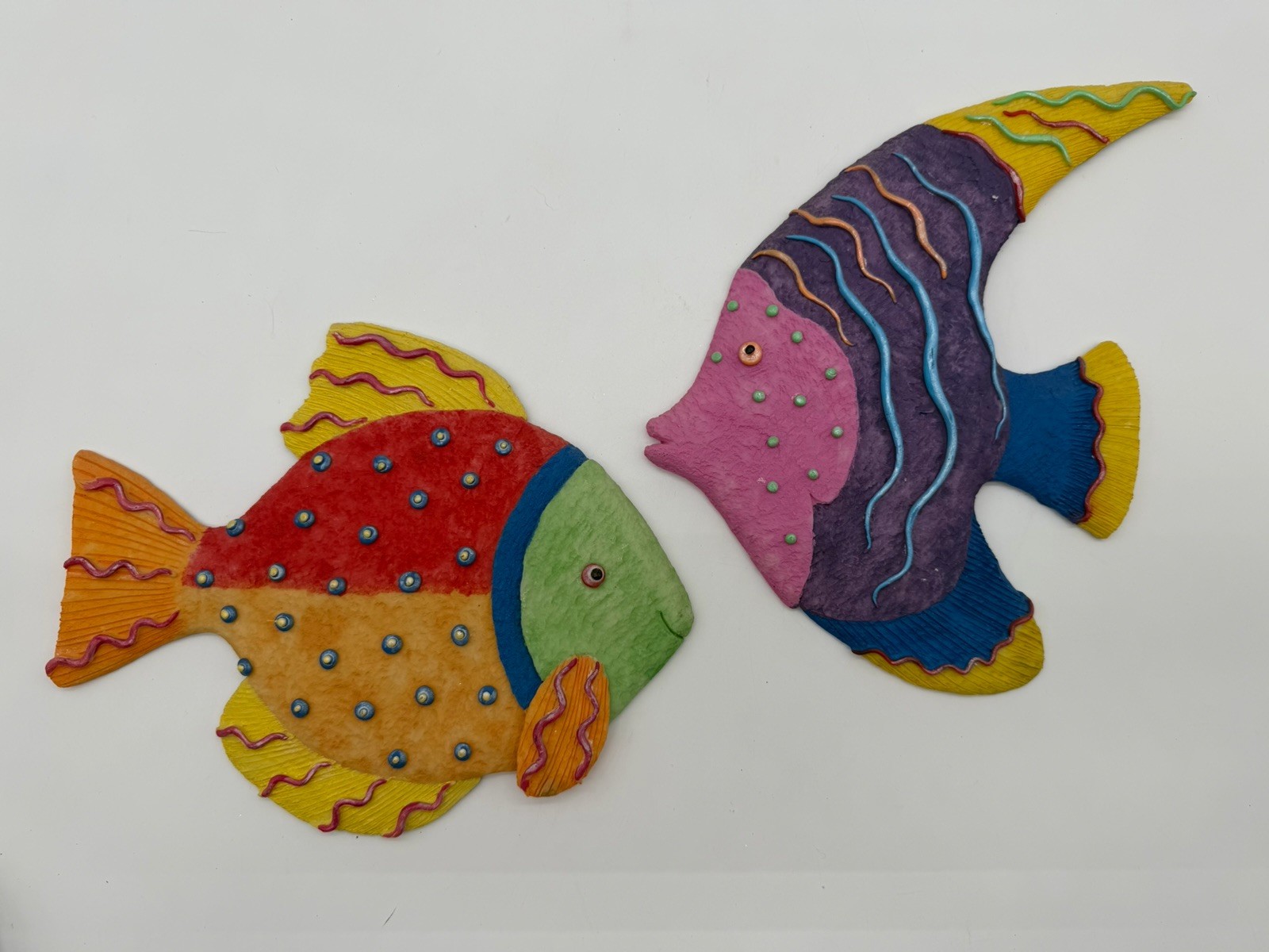 2 Colorful Ceramic Tropical Fish Wall Art Style Beach House Ocean Nautical Decor