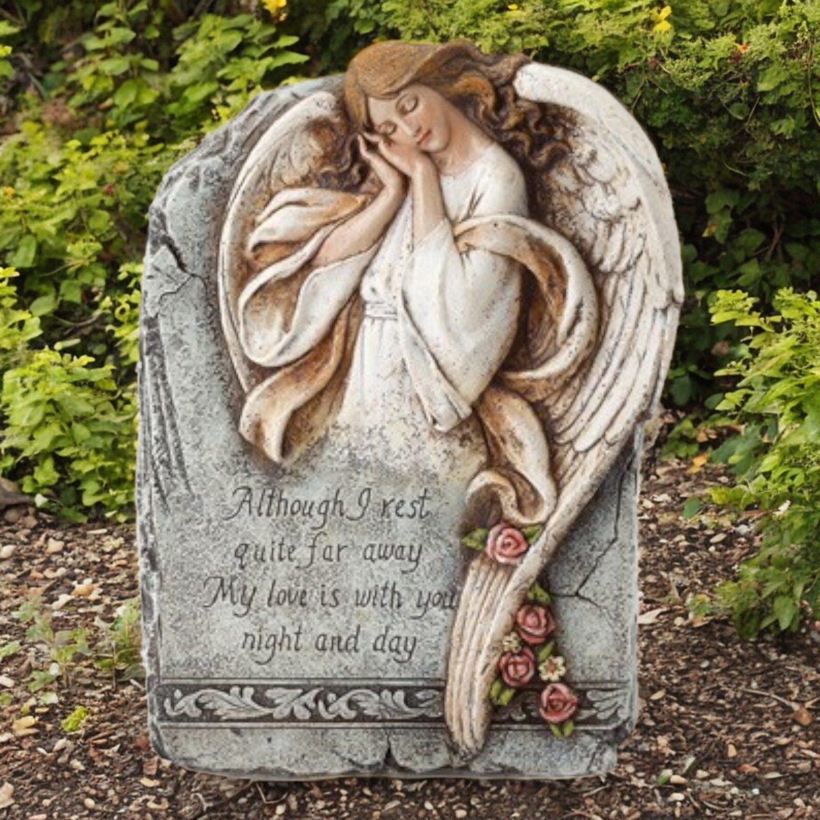 Angel Stone Plaque Memorial Decor | Garden Grave Marker | Sympathy Gift Statue
