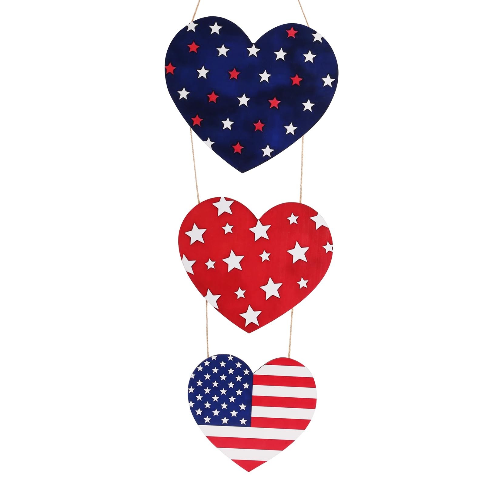 4Th of July Heart Door Hanger, 3-Layer Patriotic Welcome Sign, Red White Blue St