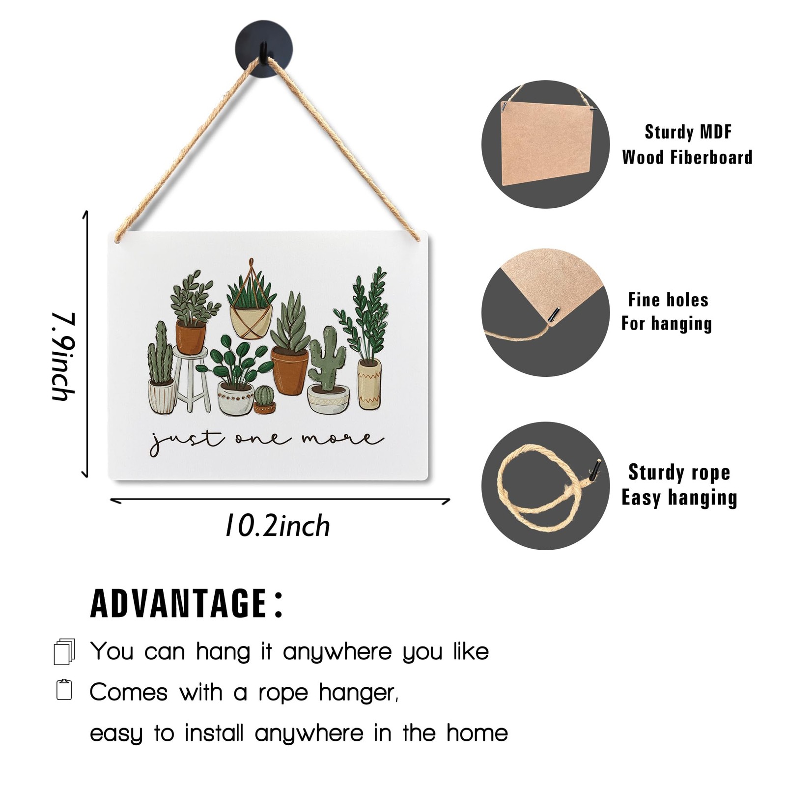 Lacosu Wall Pediments Garden Signs, Plant Gifts, Just One 10″L x 8″W, white