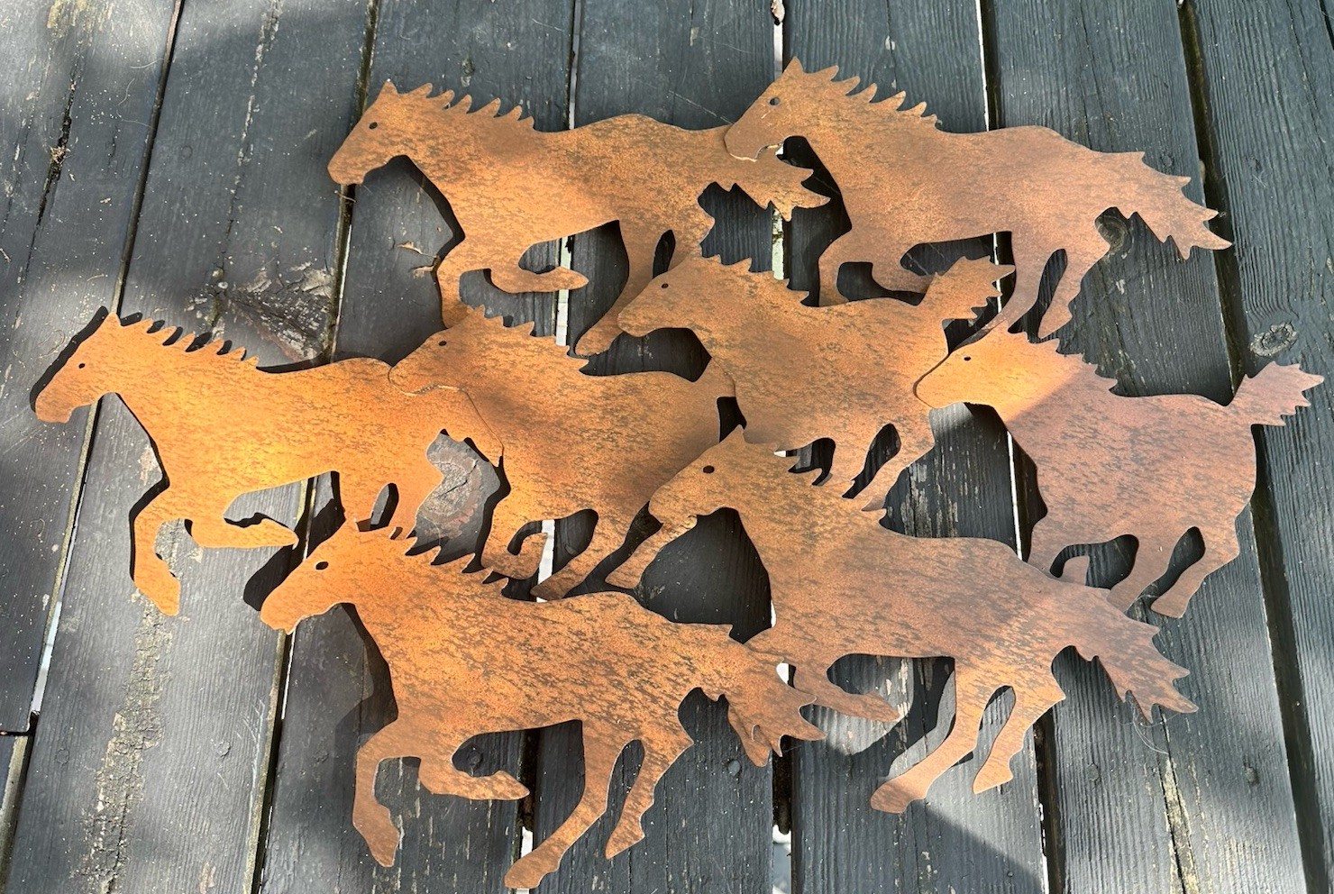 Lg Laser Cut Metal Horse Wall Art Running Wild Horses Decor Rustic Patina Finish