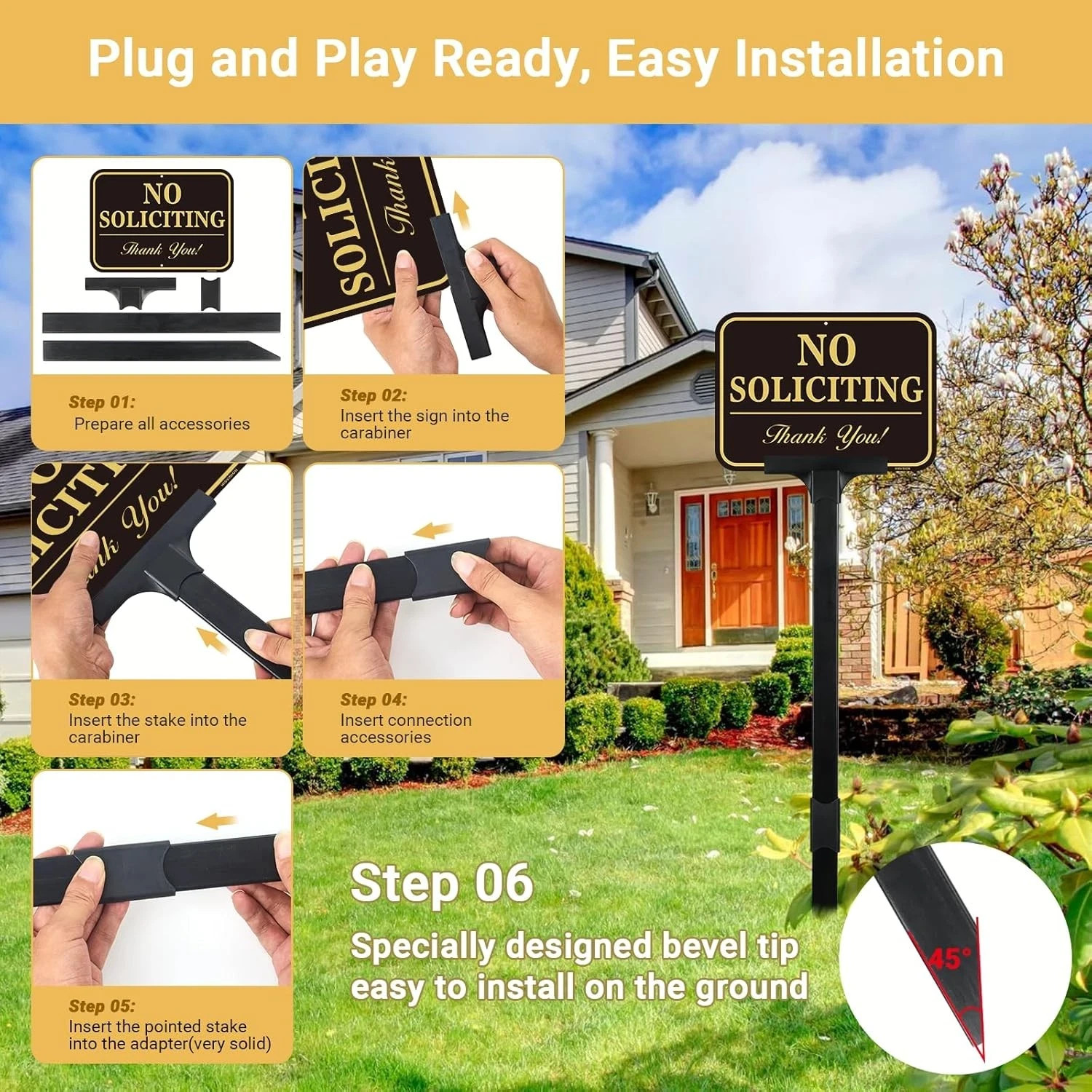 No Soliciting Sign for House with Adjustable Height Stake Set-14×10 Inch/42 Inch