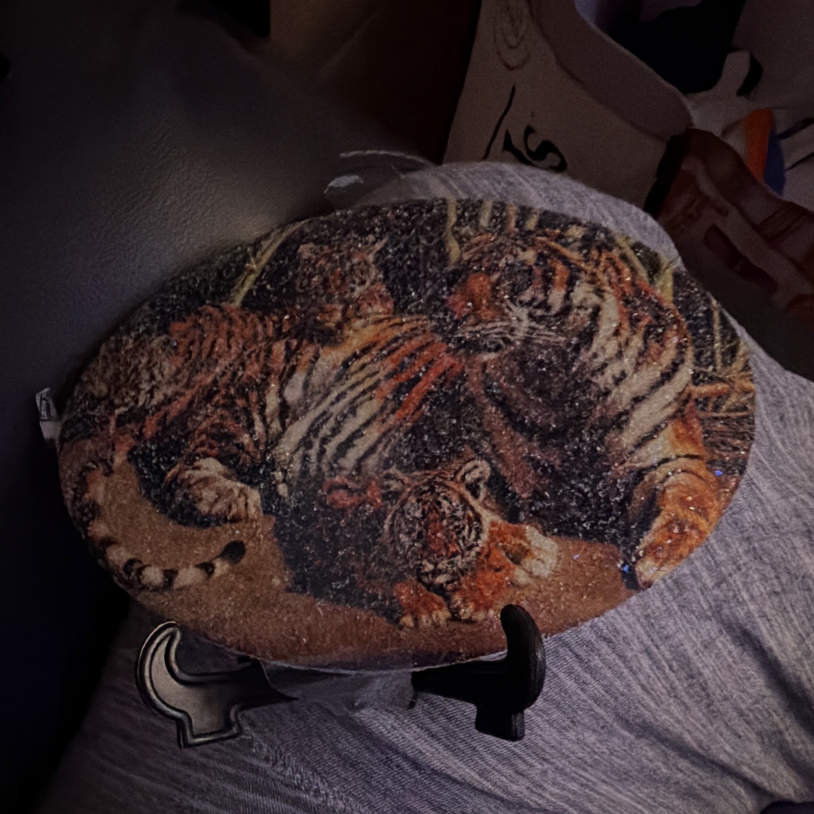 Tiger Decorative Wall Plaque, Round Rustic Resin Animal Print, Mounted