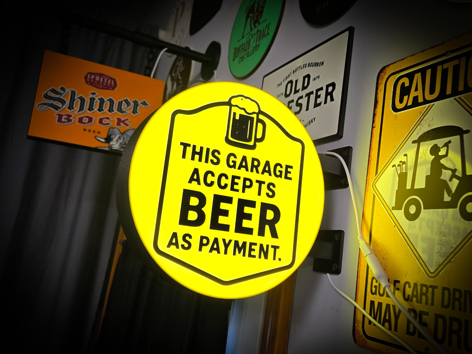 This Garage Accepts Beer LED Lightbox Sign 3D Printed Round Wall Mount Man Cave