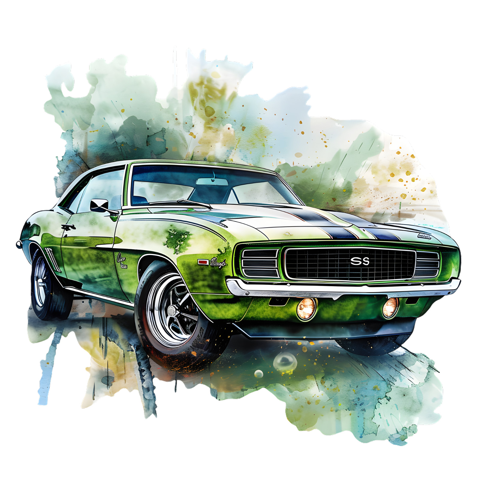 60s Camaro SS Muscle Car Choice Of Photo, Tin Sign, Mouse Pad Watercolor