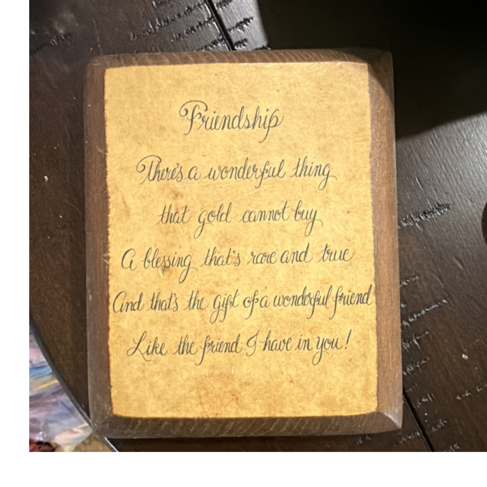 Friendship Quote Wooden Plaque Sign Rustic Rectangle Freestanding Brown/Beige