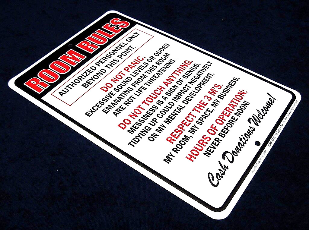 ROOM RULES -*US MADE* Embossed Sign -Teen Bedroom Man Cave Garage Bar Wall Decor