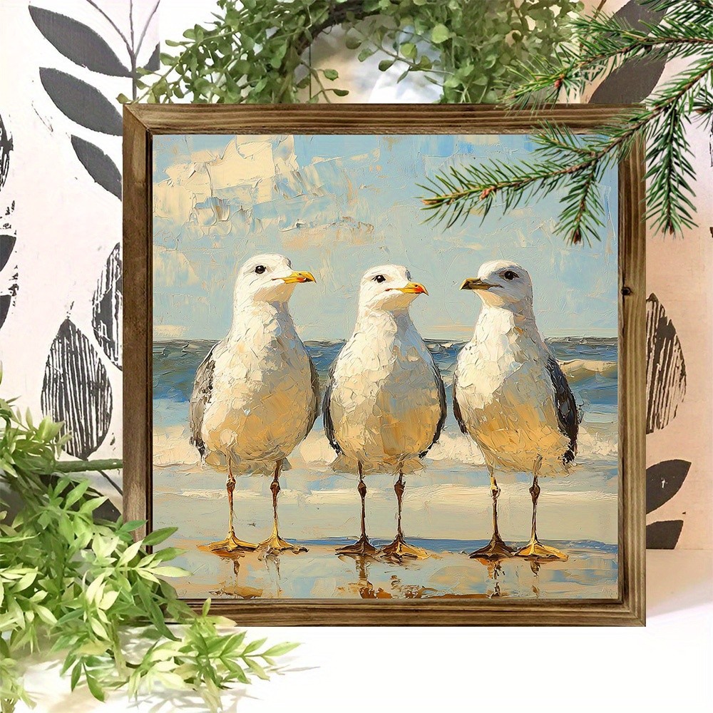 2D Bohemian Seagull Wooden Framed Wall Decor Coastal Beach Art Housewarming Gift
