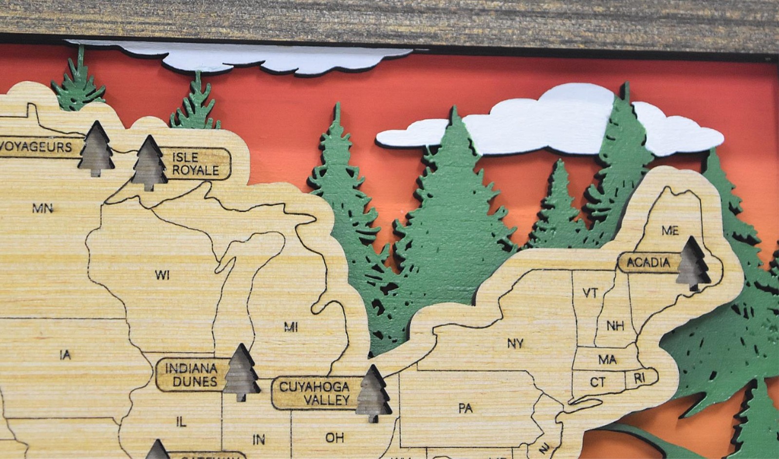 NPS National Parks Travel Map Handmade Wall Decor Tracker Hiking Gift Wood 16×10