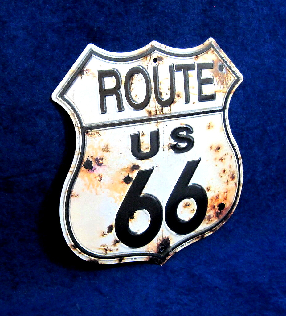 ROUTE 66 Rusty Shield -*US MADE* Embossed Metal Sign – Man Cave Garage Bar Décor