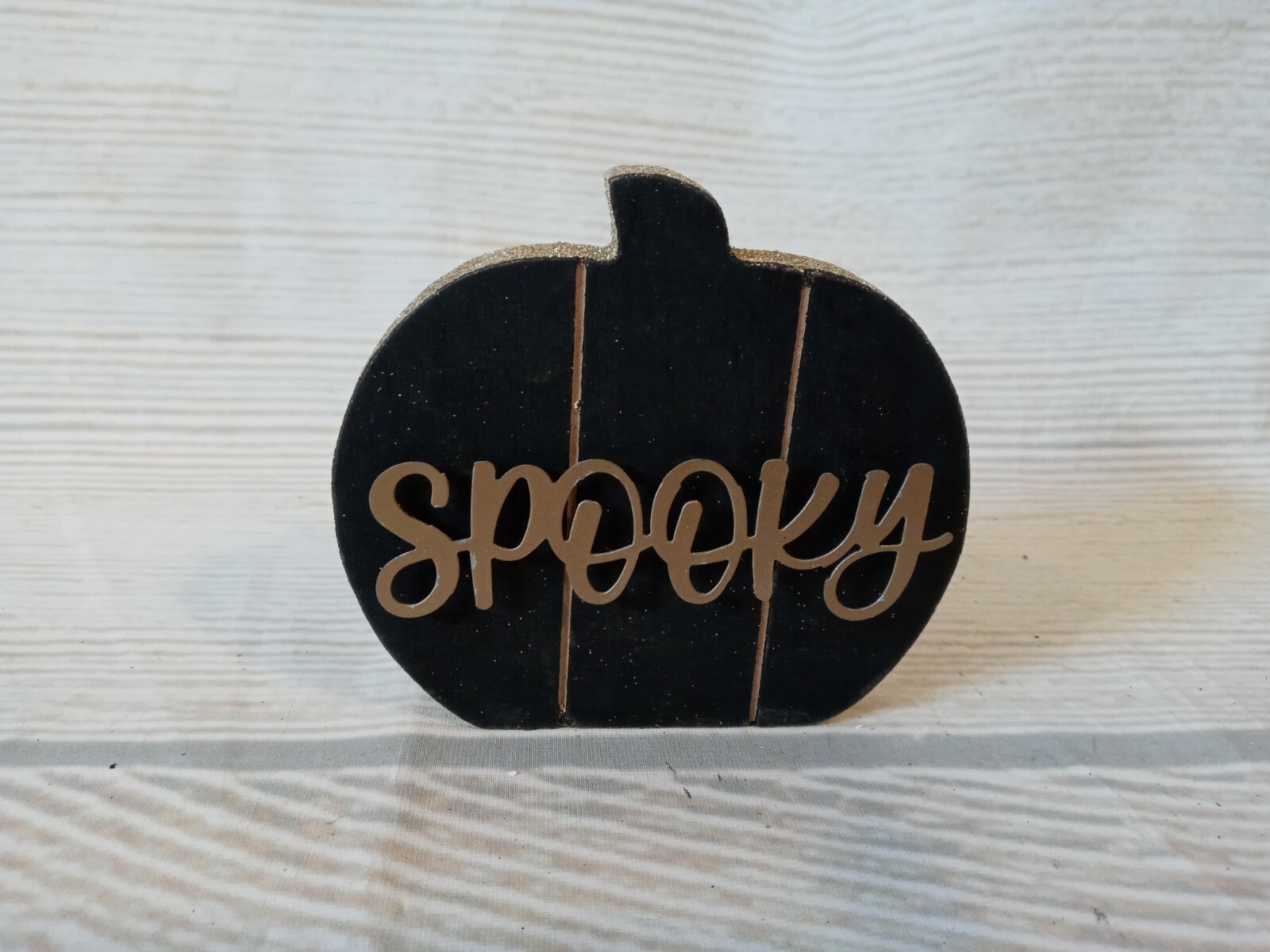 New! “SPOOKY” Glitter Pumpkin Sign FALL Decor Halloween Glam Ghost Black & Gold