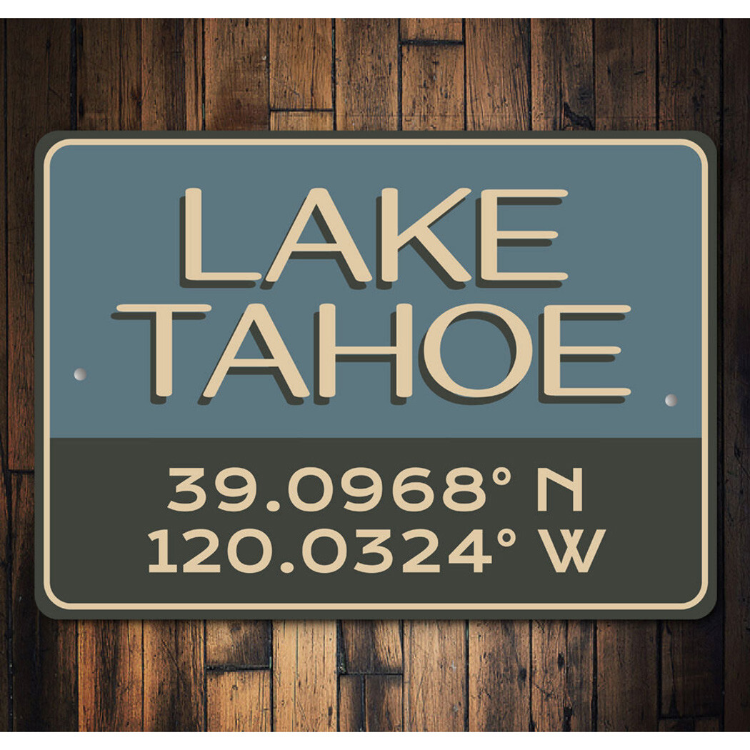 Lake Tahoe Coordinates Decorative Sign, Custom Aluminum Sign