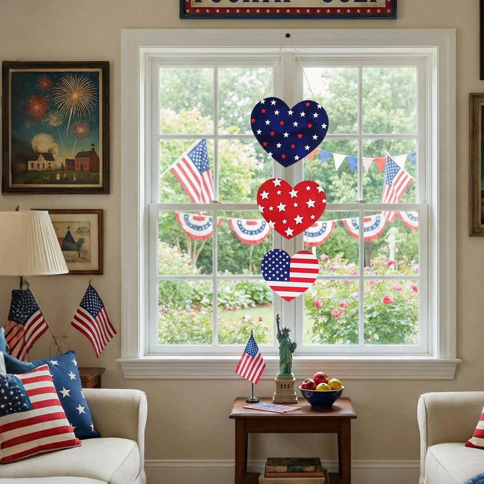 4Th of July Heart Door Hanger, 3-Layer Patriotic Welcome Sign, Red White Blue St