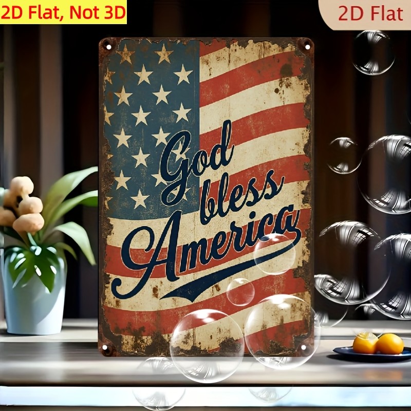 Classic God Bless America Metal Sign US Flag Farmhouse Porch Wall Decor Plaque