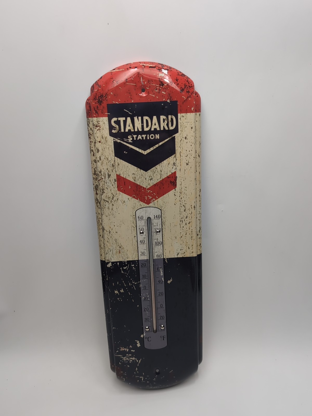 Nostalgic Tin Metal Wall Thermometer Standard Station 17.5″