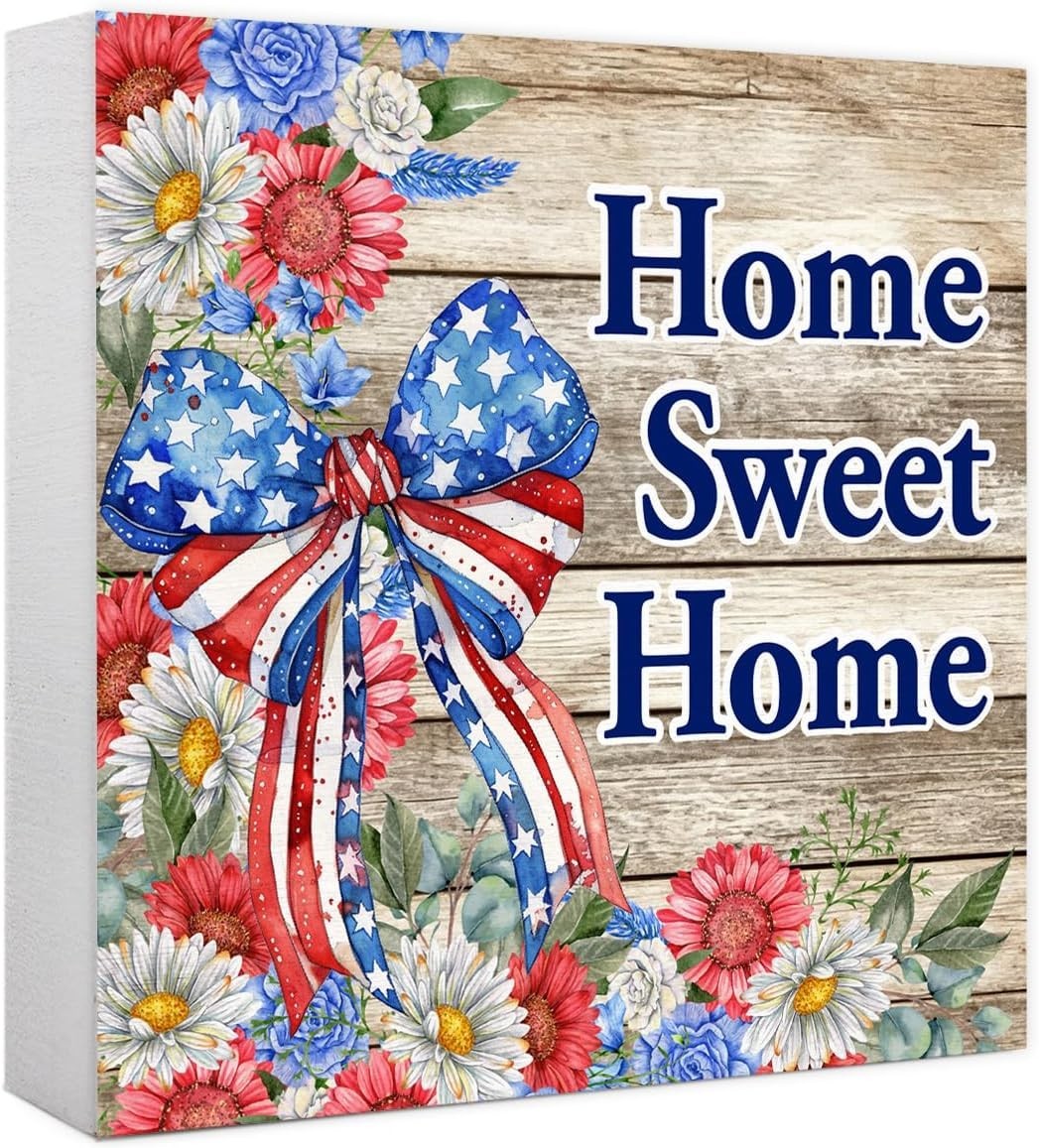 Patriotic 5” Square Sign – Elegant Tabletop Decor for Holiday Celebrations