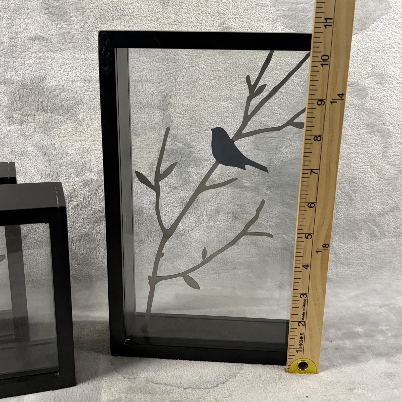 Bird Silhouette Shadow Box Decor Set of 3 Black Frame Glass Branch Modern