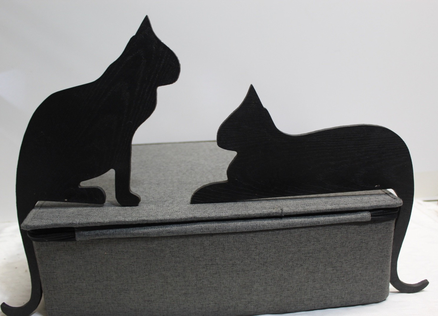 2 Wood Black Cats Silhouette Long Tail 12″ Wall Art Door Frame Sitters Halloween
